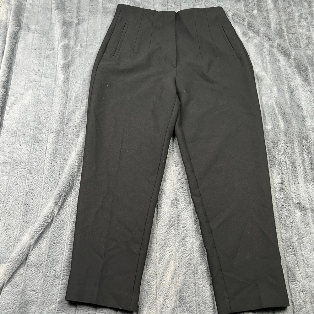 Zara Black High Waisted Cigarette Pants Tapered Trousers Size L 12739